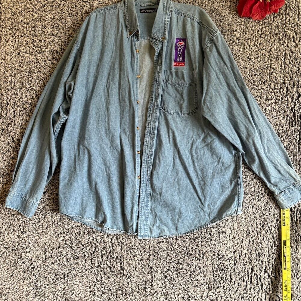 Woodbridge Men's 2XL Blue Denim Button-Up Shirt Koinonia Embroidery
